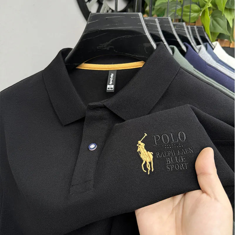 Solid Color High-end Brand Polo Shirt Men's New Autumn and Winter Collar Embroidered T-shirt Loose Casual Top Sweatshirt Men's
