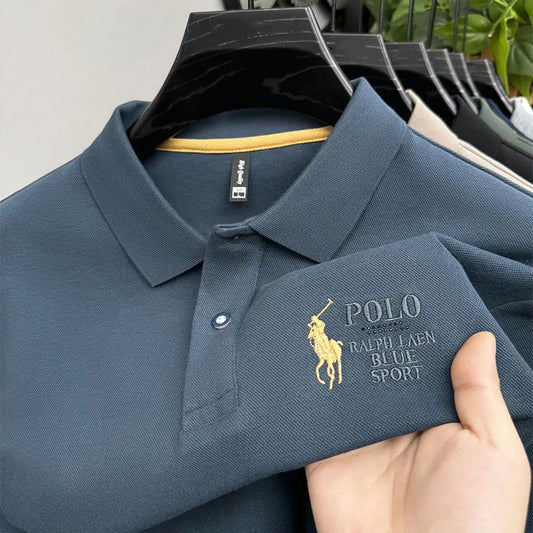 Solid Color High-end Brand Polo Shirt Men's New Autumn and Winter Collar Embroidered T-shirt Loose Casual Top Sweatshirt Men's