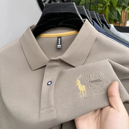 Solid Color High-end Brand Polo Shirt Men's New Autumn and Winter Collar Embroidered T-shirt Loose Casual Top Sweatshirt Men's