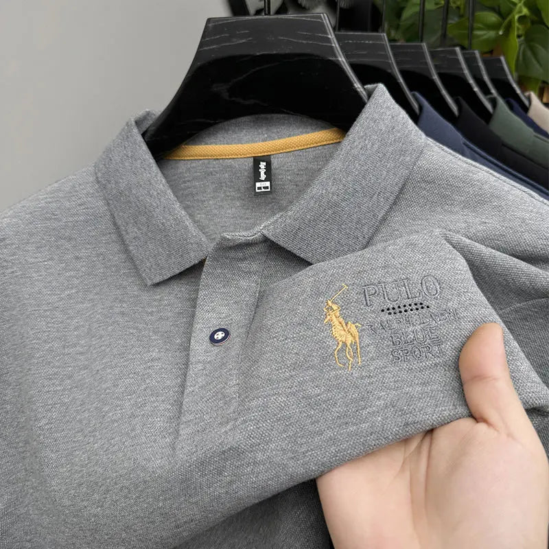 Solid Color High-end Brand Polo Shirt Men's New Autumn and Winter Collar Embroidered T-shirt Loose Casual Top Sweatshirt Men's